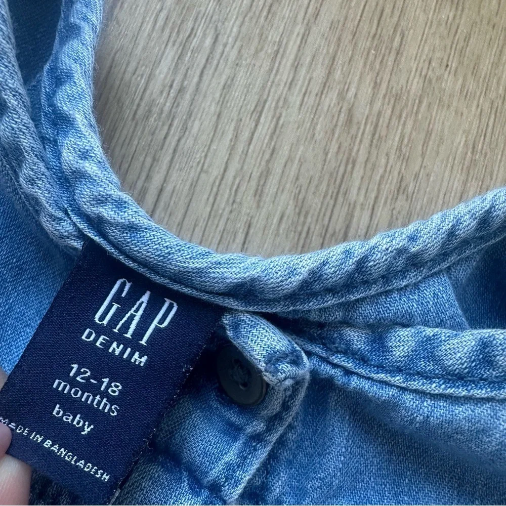 GAP Baby Girl Chambray Denim Button Front Dress Blue Long Sleeve 12-18M